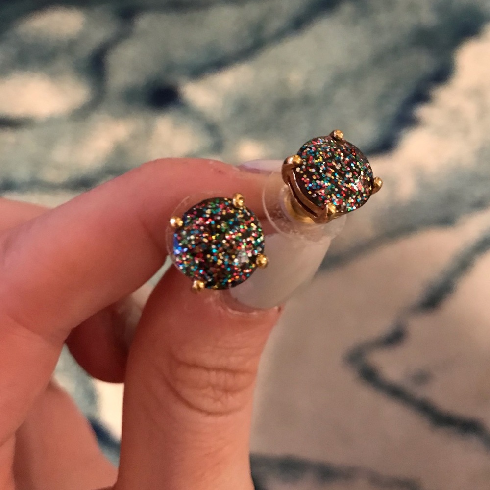Kate Spade Black & Multi Glitter, Gold Earrings